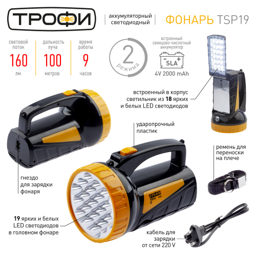 Светодиодный фонарь Трофи прожекторный аккумуляторный со встроенным светильником фото 4