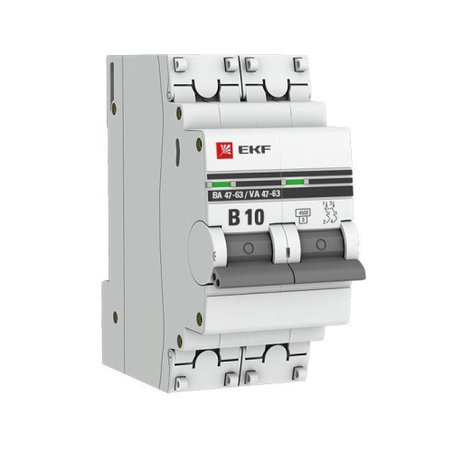 Автоматический выключатель 2P 10А (В) 4,5kA ВА 47-63 EKF PROxima mcb4763-2-10B-pro