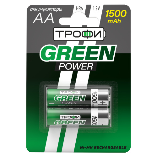 Аккумуляторы NiMH (никель-металлгидридные) Трофи HR6-2BL 1500mAh GREEN POWER (20/240/17280) фото 2