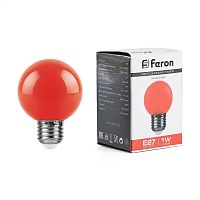 Лампа светодиодная, (1W) 230V E27 красный G45, LB-37 FERON