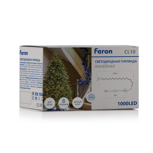Светодиодная гирлянда Feron CL10 линейная 20м + 3м 230V 5000К, c питанием от сети, зеленый шнур фото 7