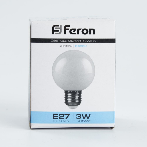 Лампа светодиодная,  (3W) 230V E27 6400K G60 матовая, LB-371 FERON фото 2