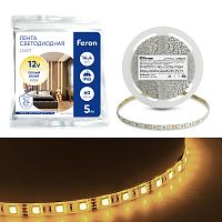 Лента светодиодная, 60SMD(5050)/m 14.4W/m 12V 5m 3000К, LS607 FERON