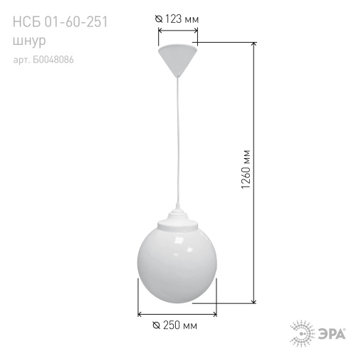 Cветильник потолочный ЭРА НСБ 01-60-251 шар опаловый подвесной на шнуре IP44 Е27 max 60 Вт d250mm фото 12
