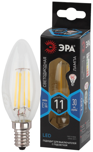 Лампочка светодиодная ЭРА F-LED B35-11W-840-E14 Е14 / Е14 11Вт филамент свеча нейтральный белый свет фото 2