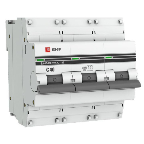 Автоматический выключатель 3P 40А (C) 10kA ВА 47-100 EKF PROxima mcb47100-3-40C-pro