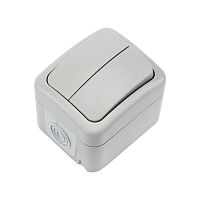 Выключатель двухклавишный Mini OG IP54 о/у, серый KRANZ