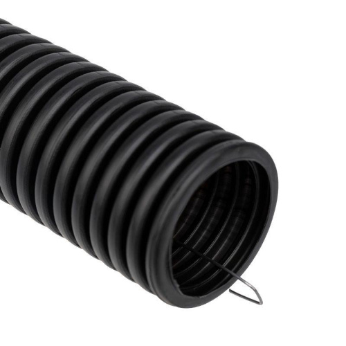 Труба гофрированная из ПНД с зондом, черная ø40 мм (бухта 15 м/уп.) REXANT