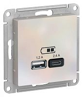 Розетка USB AtlasDesign тип A+C 5В/2.4А 2х5В/1.2А механизм жемчужный SchE ATN000439