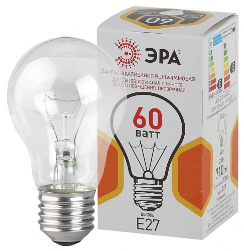 Лампочка ЭРА A50 60Вт Е27 / E27 230В груша прозрачная цветная упаковка фото 2