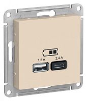Розетка USB AtlasDesign тип A+C 5В/2.4А 2х5В/1.2А механизм бежевый SE ATN000239