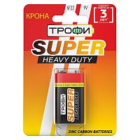 Батарейки Трофи 6F22-1BL SUPER HEAVY DUTY Zinc (12/96/6912)