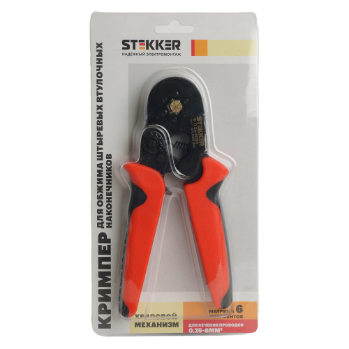 Кримпер STEKKER CTLS006-250 для обжима штыревых втулочных наконечников 0,25-6мм2, 6 сегментов,красный, черный фото 8