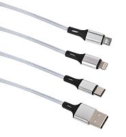 USB кабель Intro CI760 3 в 1 micro USB lightning type-C серебристый 1м