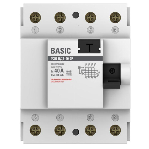 Устройство защитного отключения УЗО ВДТ-40 4P 40А/ 30мА (электронное)  Basic elcb-4-40-30e-sim фото 3