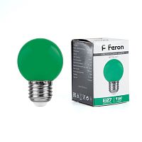Лампа светодиодная, (1W) 230V E27 зеленый G45, LB-37 FERON