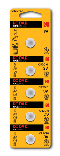 Батарейки Kodak CR2016-5BL MAX Lithium