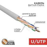 REXANT Интернет кабель витая пара U/UTP, категория 6, ZH нг(А)-HF, 4PR, 23AWG, внутренний, серый, 30