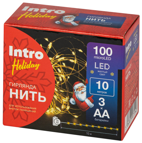 Светодиодная новогодняя гирлянда Intro Holiday INNR-01Z нить теплый свет 10 м 100 microled IP20 фото 8