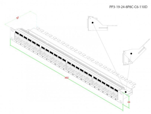 Патч-панель 19дюйм 1U RJ45 кат.6 24 порта Dual IDC ROHS PP3-19-24-8P8C-C6-110D черн. Hyperline 24610 фото 2