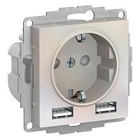 Розетка 3-м СП AtlasDesign 16А IP20 с 2-мя заряд. устройствами USB тип A+A 5В/2.4А 2х5В/1.2А механиз