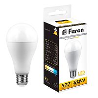 Лампа светодиодная, (20W) 230V E27 2700K A65, LB-98 FERON