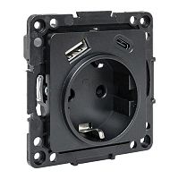 Розетка 1-м СП Стокгольм 16А USB A+C с заземл. защ. шторки винтов. клеммы механизм черн. EKF EZR16-2USB-typeA-typeC