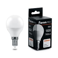 Лампа светодиодная,  (9W) 230V E14 6400K G45, LB-1409 FERON