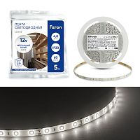 Лента светодиодная, 60SMD(2835)/m 4.8W/m 12V 5m 4000К , LS603 FERON