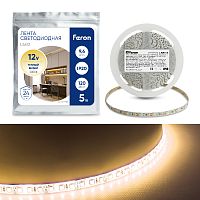 Лента светодиодная, 120SMD(2835)/m 9.6W/m 12V 5m 3000К, LS612 FERON