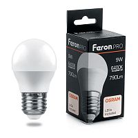 Лампа светодиодная,  (9W) 230V E27 6400K G45, LB-1409 FERON