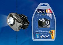 Фонарь Uniel  S-HL011-C Gun Metal серии Стандарт Bright eyes — comfort (налобный фонарь), алюминиевый корпус, 1 LED, упаковка — кламшелл, 3хААА н/к