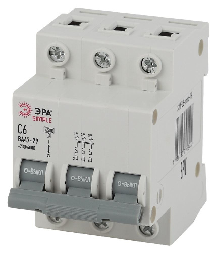 Автоматический выключатель ЭРА SIMPLE SIMPLE-mod-19 ВА 47-29 3P 6А кривая С 4,5кА