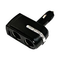 Разветвитель автоприкуривателя, 2 гнезда, 1хUSB (5В, 1000мА) REXANT