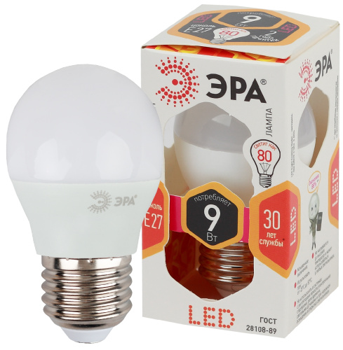 Лампочка светодиодная ЭРА STD LED P45-9W-827-E27 E27 / Е27 9Вт шар теплый белый свет фото 2