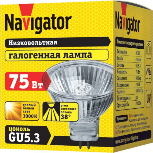 Лампа галогенная 94 207 JCDR 75Вт GU5.3 230В 2000h Navigator 94207 фото 2