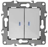 12-1105-01 ЭРА Выключатель двойной с подсветкой, 10АХ-250В, IP20, Эра12, белый (10/100/3200)