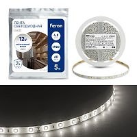 Лента светодиодная, 60SMD(2835)/m 4.8W/m 12V 5m 4000К , LS603 FERON