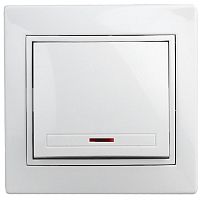 Выключатель Intro Plano 1-102-01 одноклавишный с подсветкой, 10А-250В, IP20, СУ, белый