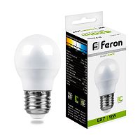 Лампа светодиодная,  (9W) 230V E27 4000K G45, LB-550 FERON