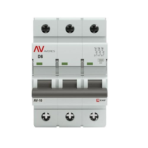 Выключатель автоматический AV-10 3P 6A (D) 10kA EKF AVERES mcb10-3-06D-av фото 2