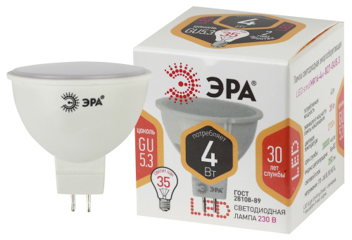 Лампочка светодиодная ЭРА STD LED MR16-4W-827-GU5.3 GU5.3 4Вт софит теплый белый свeт фото 2