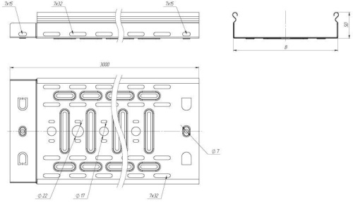 Лоток листовой перфорированный 50х100 L3000 0.55мм EKF L5010001-0.55 фото 2