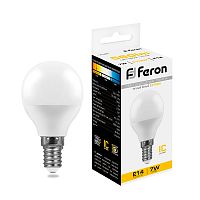 Лампа светодиодная,  (7W) 230V E14 2700K G45, LB-95 FERON