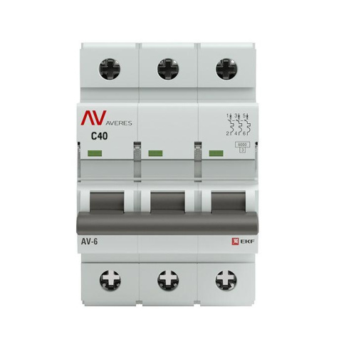 Выключатель автоматический модульный 3п C 40А 6кА AV-6 AVERES EKF mcb6-3-40C-av фото 2