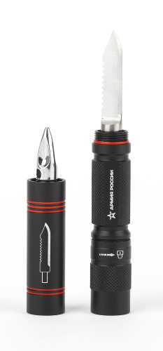 Светодиодный фонарь АРМИЯ РОССИИ MB-603 Кастет ручной на батарейках алюминиевый нож молоток фото 7