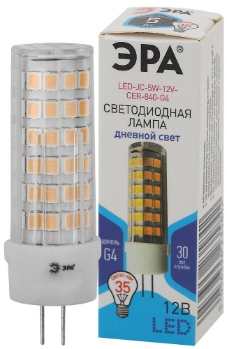 Лампочка светодиодная ЭРА STD LED JC-5W-12V-CER-840-G4 G4 5 Вт керамика капсула нейтральный белый св
