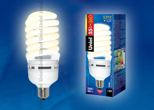 Лампа энергосберегающая Uniel ESL-S41-55/2700/E27 с цоколем E27 и мощностью 45 вт. Цвет свечения: теплый белый