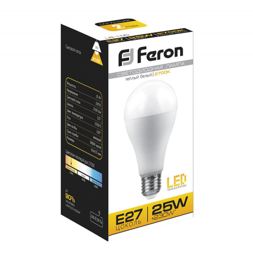 Лампа светодиодная, (25W) 230V E27 2700K A65, LB-100 FERON фото 2