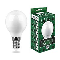 Лампа светодиодная, 7W 230V E14 2700K G45, SBG4507 SAFFIT